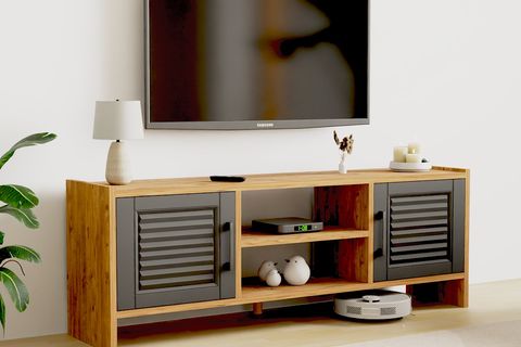 MOLDE RETRO VİNTAGE TARZ TV SEHPASI, ANTRASİT KAPAKLI