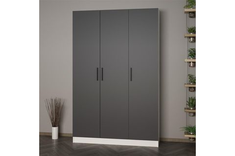 KALE 210 CM 3 KAPAKLI 1B RAF PORTMANTO, BEYAZ ANTRASİT