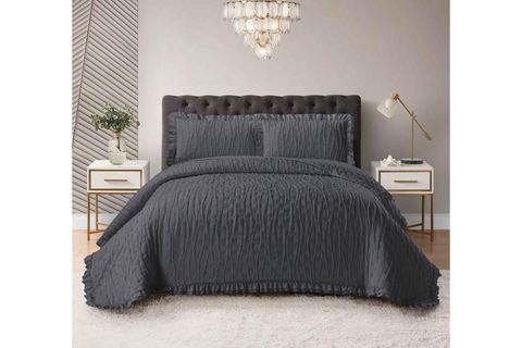 ÇAPA HOME MİLANO STONE WASH FIRFIRLI SAKALLI YATAK ÖRTÜSÜ, ANTRASİT, TEK KİŞİLİK