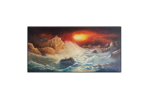 GÜN BATIMI FIRTINA VE SANDAL ORİJİNAL YAĞLI BOYA TABLO