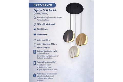 ÖZCAN AYDINLATMA OYSTER ÜÇLÜ SARKIT, MİXED, 5732-3A-28