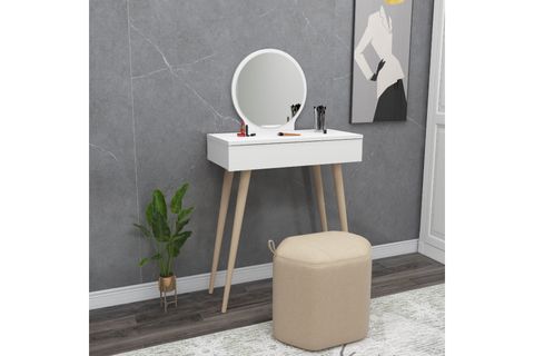 ARNETTİ SİENA ÇEKMECELİ AHŞAP AYAKLI AYNALI MAKYAJ MASASI, BEYAZ - SİENA