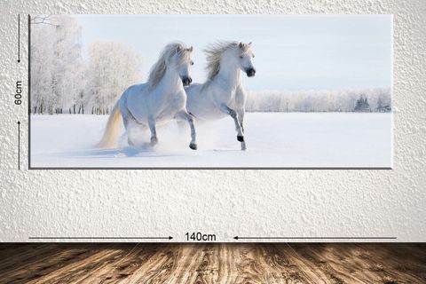 BEYAZ ATLAR DEV BOYUT DEKORATİF KANVAS TABLO, 60X140