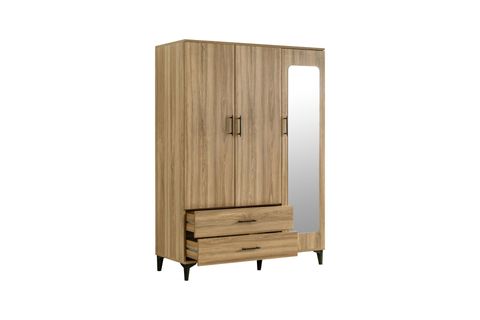 BLESK AYNALI ÇEKMECELİ GARDIROP, CEVİZ, 3 KAPAKLI