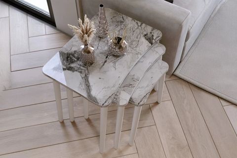 ALGAN ZİGON SEHPA, BEYAZ MERMER, ÜÇLÜ