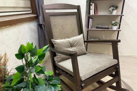 ASEDİA VERANDA HASIRLI MİNDERLİ SALLANAN SANDALYE, VİZON, CEVİZ AYAK