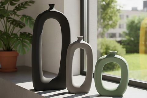 İSKANDİNAV DELİKLİ VAZO, ÜÇLÜ SET, SİYAH VİZON YEŞİL