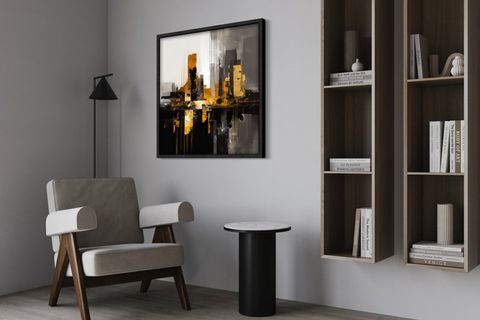 AHŞAP TRAVERTEN DOKULU SOYUT TABLO, BLACK GOLD CITY