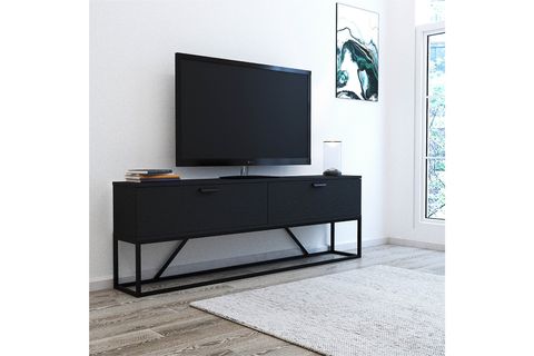 VANDA METAL AYAKLI TV SEHPASI, WOOD SİYAH, 2 KAPAKLI