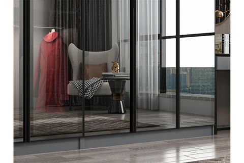 NİSA 8 KAPAKLI 4 ÇEKMECE DOLAP ANTRASİT REFLEKTE CAM