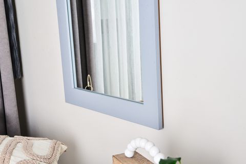 DFN WOOD MASİF AHŞAP DİKDÖRTGEN DUVAR AYNASI, GRİ, 160X60