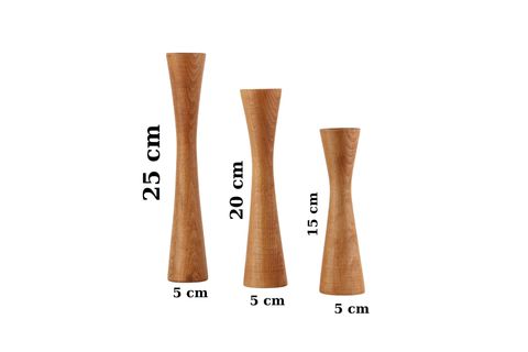 DİVAN KAYIN AHŞAP ÜÇLÜ ŞAMDAN SETİ, AÇIK RENK,  15-20-25 CM