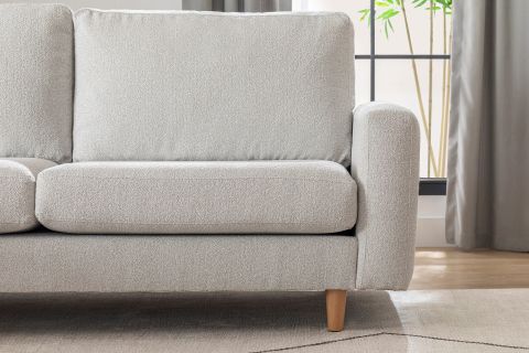 MERLİN MİNİ KÖŞE KOLTUK, NATUREL AYAK, İNCE KOL, RECYCLED KUMAŞ, AÇIK GRİ