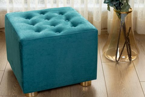 PREMİUM DÜĞMELİ KADİFE PUF, TURKUAZ, GOLD AYAK