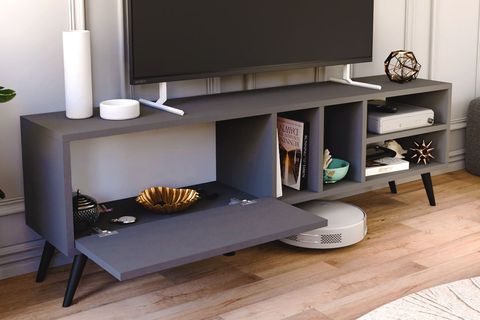 BUKA GENİŞ TEK KAPAKLI TV SEHPASI, ANTRASİT, 140 CM