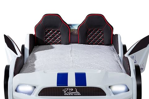 MUSTANG ARABALI FULL LEDLİ KUMANDALI MÜZİKLİ YATAK, BEYAZ