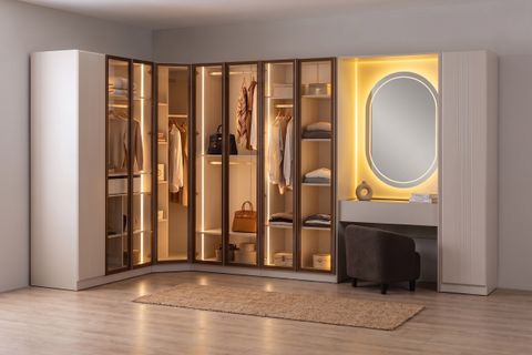 VİTA MDF GARDIROP, MAKYAJ ÜNITELİ PUFLU, KÖŞE, 6 KAPAKLI