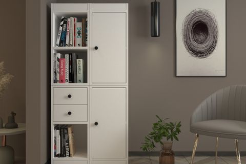 LEKSA MODÜLER 2 KAPAK 2 ÇEKMECE AÇIK RAFLI İKİLİ KOLON KİTAPLIK