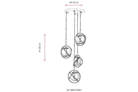 AVONNI AV 60291 4T BSY SİYAH BOYALI MODERN AVİZE E14 METAL CAM 35 CM