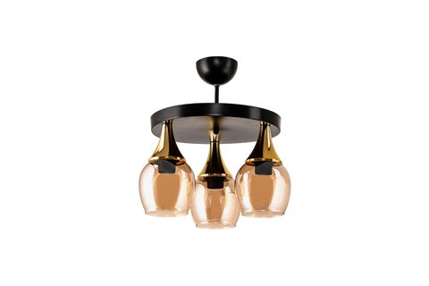 ÜÇLÜ BAL RENGİ CAMLI TEPSİLİ SARKIT AVİZE