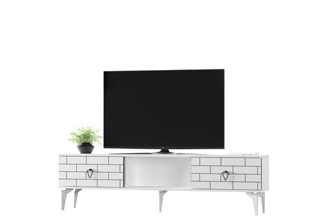 VARNA TV ÜNİTESİ ALT MODÜL, 2 KAPAKLI RAFLI, BEYAZ