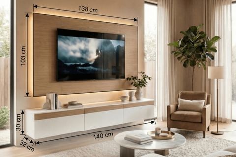 PURELINE LEDLİ DUVAR TV ÜNİTESİ, BEYAZ, 140 CM