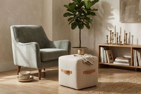 PUF-BOX DERİ KULPLU KARE PUF, KREM
