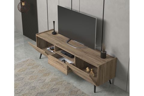 DELLA PANJUR KAPAKLI RAFLI PREMİUM TV ÜNİTESİ, PERA SİYAH, 180 CM
