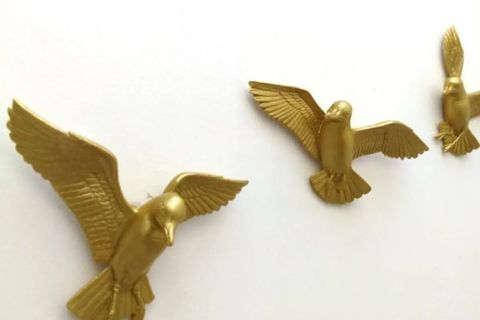 KUŞ ÜÇLÜ DUVAR SÜSÜ, GOLD