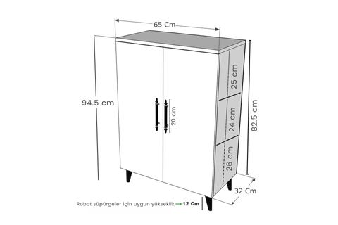 SARE ÇOK AMAÇLI DOLAP, ANTRASİT ATLANTİK ÇAM, 3 RAFLI