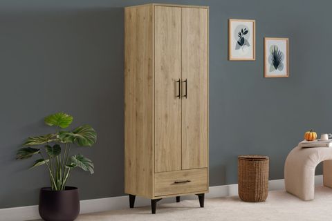 BLESK ÇEKMECELİ GARDIROP, CEVİZ, 2 KAPAKLI