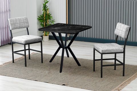 NOVA MUTFAK MASA TAKIMI, 2 SANDALYE, SİYAH, 70X70 CM, GRİ