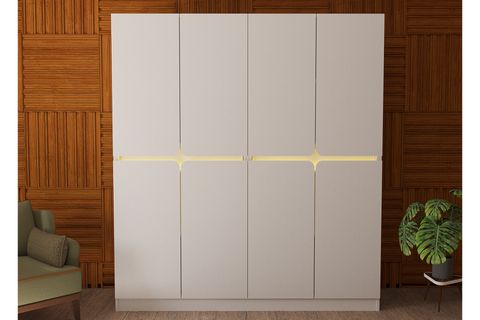 KATRE 8 KAPAKLI 2 ÇEKMECELİ LEDLİ DOLAP, BEYAZ