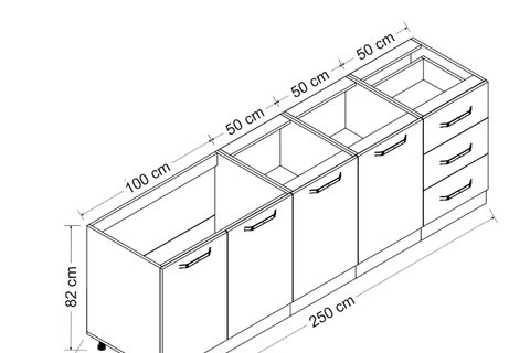 MİNAR 250 CM MUTFAK DOLABI BEYAZ 250-B2-ALT MODÜL