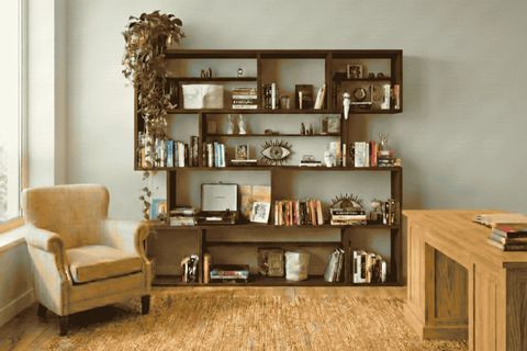 WOODESK YONCA MASİF AHŞAP KİTAPLIK, CEVİZ RENK, 200X200 CM