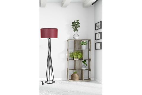 LUMEXX HAVİN SİLİNDİR LAMBADER, SİYAH AYAK, HASIR BORDO ABAJURLU