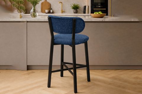 TERA BAR MUTFAK SANDALYESİ, KROM KAPLAMA AYAKLI, LACİVERT