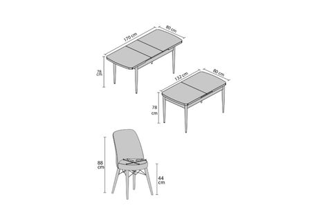 AY SERİSİ 1 MASA + 4 SANDALYE MUTFAK MASA TAKIMI 060, GRİ KAHVERENGİ, 132X80
