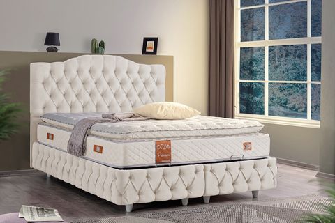 VİYANA BAZA BAŞLIK VE PREMIUM PEDLİ YATAK SETİ, KREM, 150X200