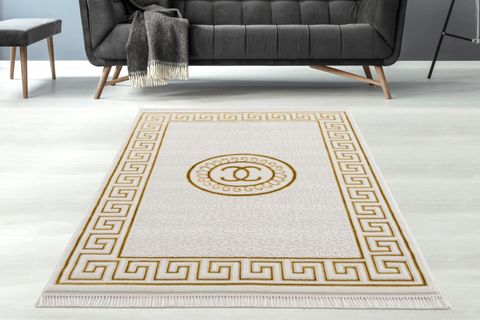 MODERN DESEN KREM GOLD RENK OTURMA ODASI VE SALON HALISI 100X300