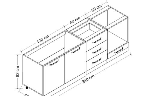 MİNAR 240 CM MUTFAK DOLABI BEYAZ DORE 240-D7-ALT MODÜL