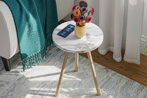 YURİ YUVARLAK YAN SEHPA, BEJ