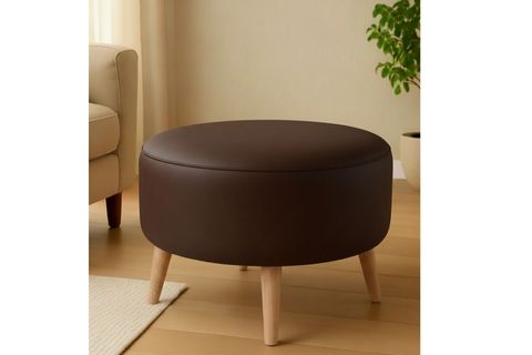 DERİ YUVARLAK PUF, KAHVERENGİ