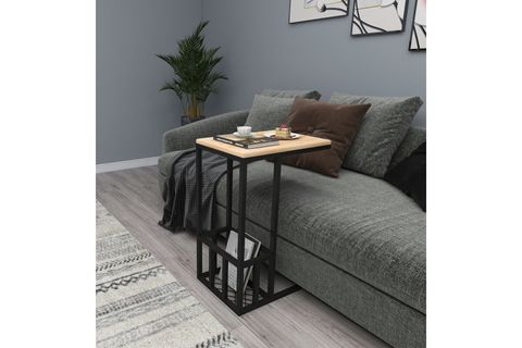 WOODFACE PRAG DOĞAL AHŞAP YAN SEHPA, METAL AYAKLI, DOĞAL