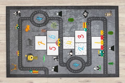 ARABA VE YOL DESENLİ EĞİTİCİ ÇOCUK OYUN HALISI 150X230