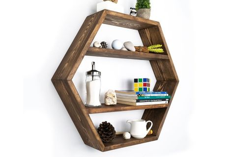 DOĞAL AHŞAP PETEK ALTIGEN DUVAR RAFI