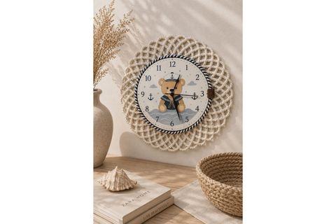SEVİMLİ DENİZCİ AYICIK TEMALI ÇOCUK ODASI SAATİ 43 CM