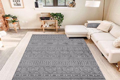 JUNGLE HALI BOHO İSKANDİNAV MODEL GRİ BEYAZ RENK DEKORATİF HALI 100X150