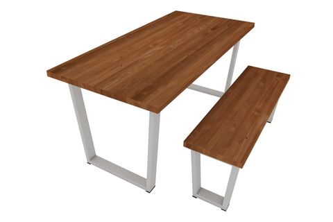 WOODESK MAYIS MASİF BANKLI YEMEK MASASI TAKIMI, TİK RENK, 140X70, CPT7514-140