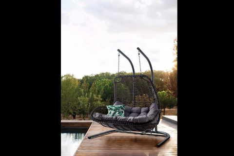 KOMFOR SWİNG SALINCAK, KAHVE RATTAN GRİ KUMAŞ